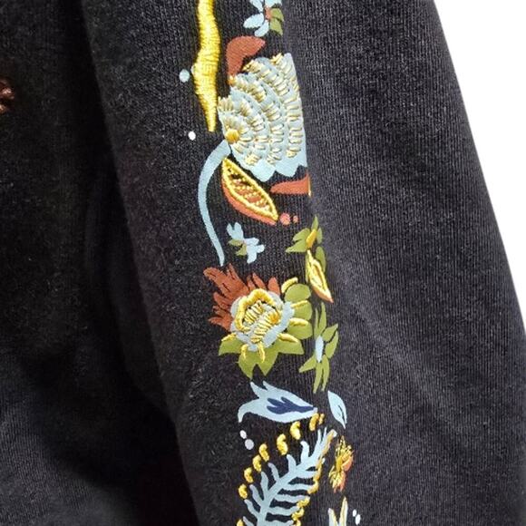 SCOTCH & SODA Men's Black Hoodie with Floral Embroidered Sleeve Design New Small - Picture 5 of 10